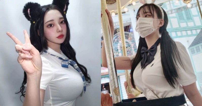 旋轉木馬正妹「曲線發育超好」，「凸出的雙峰」讓人視線移不開！