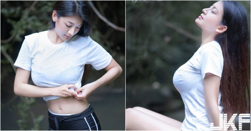 【WPT扑克】「巨乳妹子」河邊玩耍，白上衣沾濕露出「渾圓形狀」！